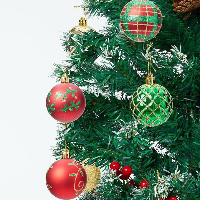 30-Pack Christmas Ball Ornaments for Tree,Shatterproof Plastic Holiday Baubles Set in Assorted Sizes and Finishes, Christmas Tree Decorations for Home, Office, Party, Indoor Outdoor Use