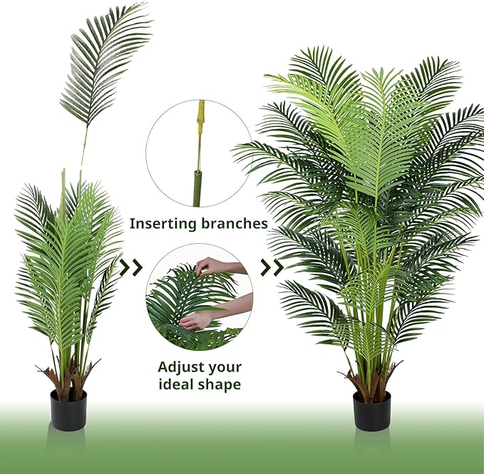 6 Ft Artificial Tropical Palm Tree With 24 Removable Leaves - Large Faux Plant for Indoors and Outdoors, Silk Housewarming Gift, K185