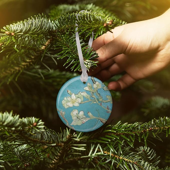 Christmas Tree Ornament, Porcelain Van Gogh Almond Blossom fine Art Keepsake Ornament by RainCaper