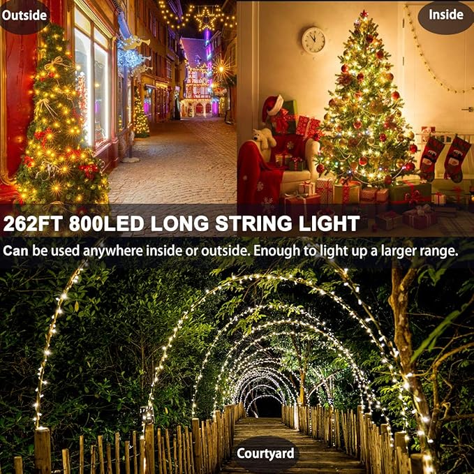 Decute 800LED 272ft Christmas String Lights UL Certified 8 Modes, Waterproof Outdoor Indoor Twinkle Starry Light for Christmas Tree Patio Garden Party Decor Warm White