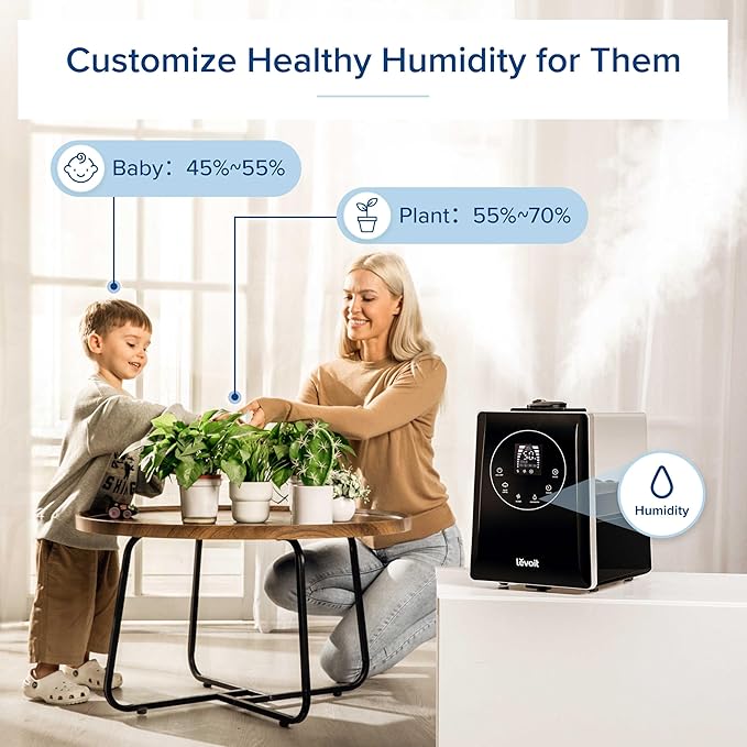 LEVOIT LV600HH 6L Warm and Cool Mist Ultrasonic Humidifier, Rapid Humidification for Bedroom Large Room, Essential Oil Diffuser, Humidity Setting with Built-in Sensor, Auto Mode, Timer, Remote Control