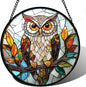 Stained Glass Window Hanging, Owl Colorful Leaves Birds Sun Catchers Diamond Glass Panel Hangings Suncatcher Decor for Birthday for Women, Men, Wife, Aunt, and Mom 14.9x14.9 in