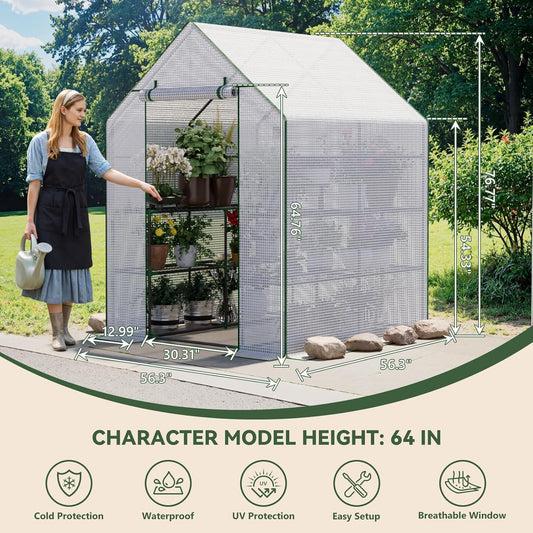 Greenhouse for Outdoors, Small Greenhouse, Walk-in Greenhouses with 3 Tiers 8 Shelves, PE Cover, Heavy Duty Plant Greenhouses for Garden and Backyard