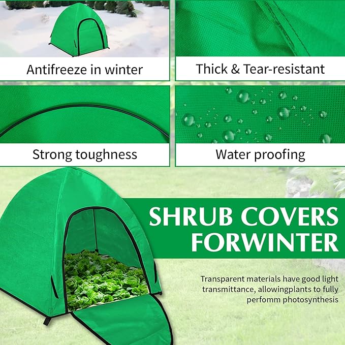 Winter Large Plant Covers Freeze Protection with Stakes, 24.4 x24.4 x22.4inch Warm Plant Protection Tent Foldable with Zipper Door, Plant Snow Ice Covers Protecting Fruit Tree (2Pack)