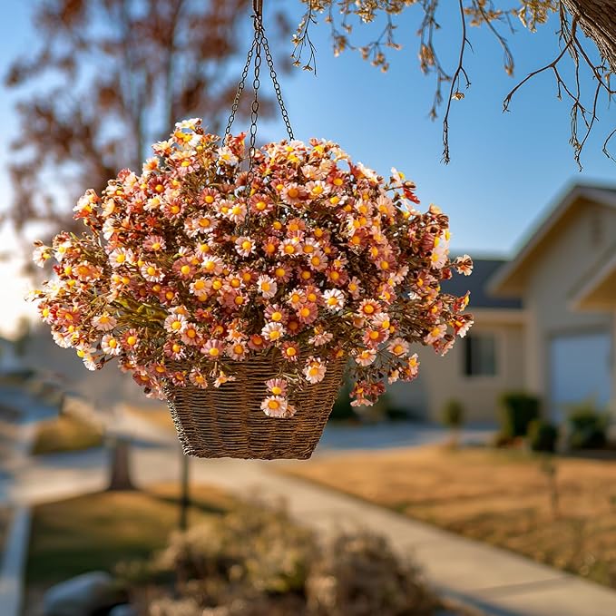 Artificial Daisy Flowers for Outdoor 16 Bundles Faux Daisy Flower UV Resistant No Fade Floral for Home Indoor Outside Garden Porch Window Box Balcony Yard Porch Fall Decor (Brown)