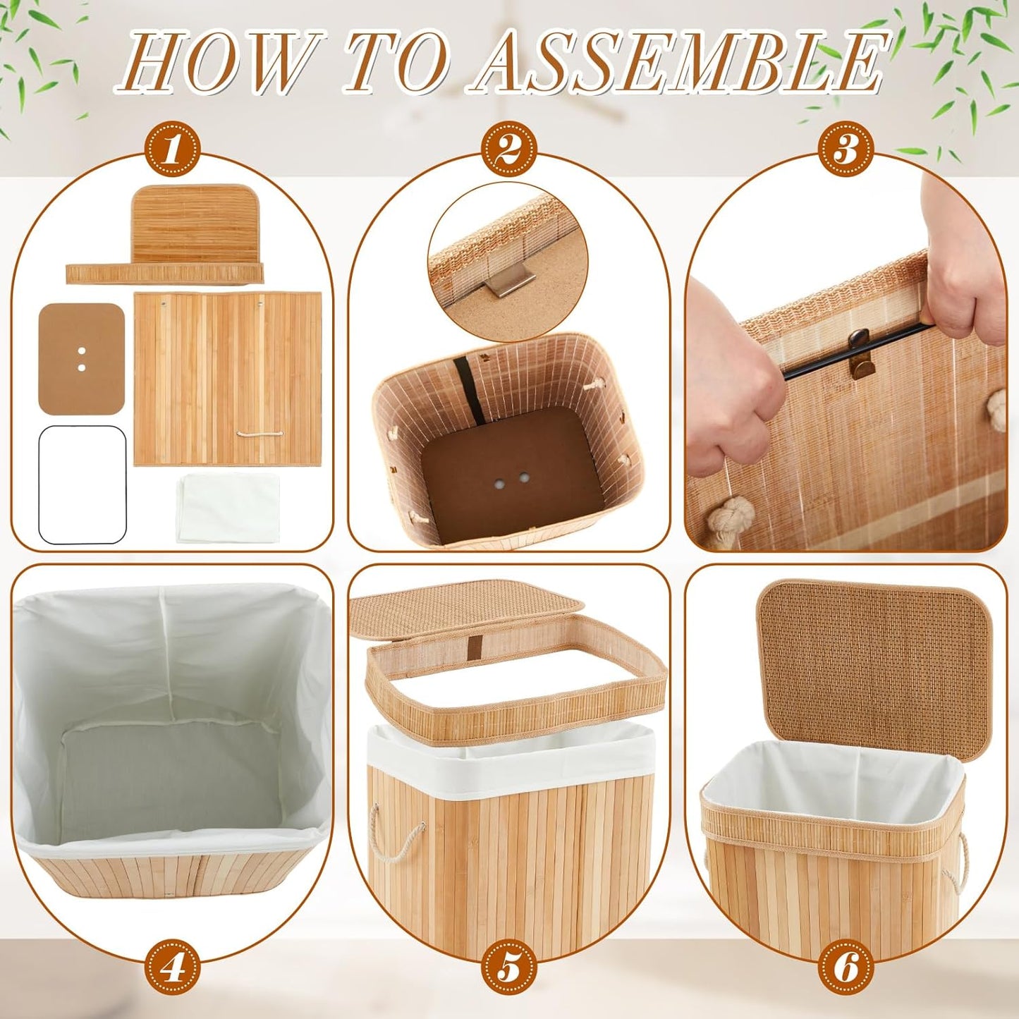 Bamboo Slim Trash Can with Lid, 21 Gallon Large Foldable Slim Rectangular Garbage Can Bamboo Waste Basket for Bathroom Bedroom Office Home Salon Spa