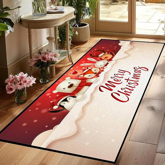 Christmas Rugs,Xmas Tree Snowman Non-Slip Washable Rug Indoor Rugs Floor Mats Carpet for Living Room Bedroom Dining Room Home Decor,79" X 39"