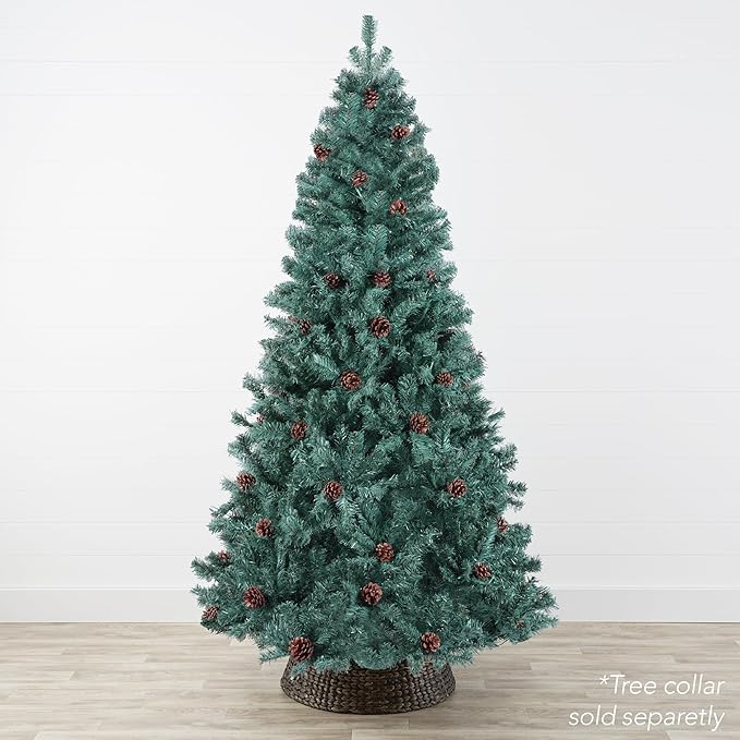 Best Choice Products 7.5ft Pre-Decorated Holiday Christmas Tree for Home, Office, Party Decoration w/1,348 Tips, Pinecones, Metal Base – Blue Spruce