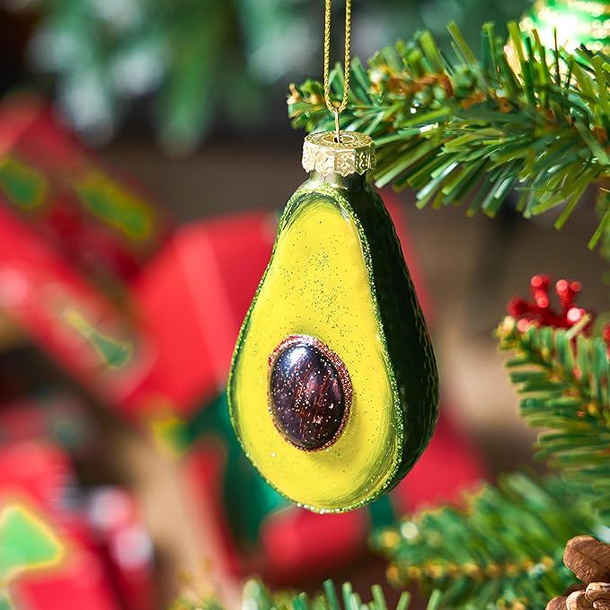 Joiedomi Christmas Avocado Glass Ornament, Glass Blown Food Ornament Presents for Christmas Tree Decoration, Xmas Food Decoration for Xmas Gift Party Favor
