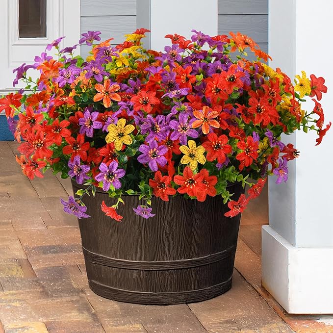 Artificial Flowers for Outdoors, 12 Bundles Multicolor Faux Silk Flower Spring Summer Decoration, Artificial Plants Fake Outdoor Flowers UV Resistant No Fade for Home Planter Porch Patio Yard Decor