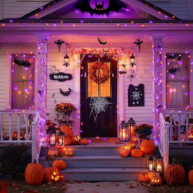 JMEXSUSS 600 LED Orange and Purple Solar Halloween Lights, 206.7ft Solar String Lights Outdoor Waterproof, 8 Modes String Light for Outside Christmas Tree Patio Yard Garden Halloween Decorations