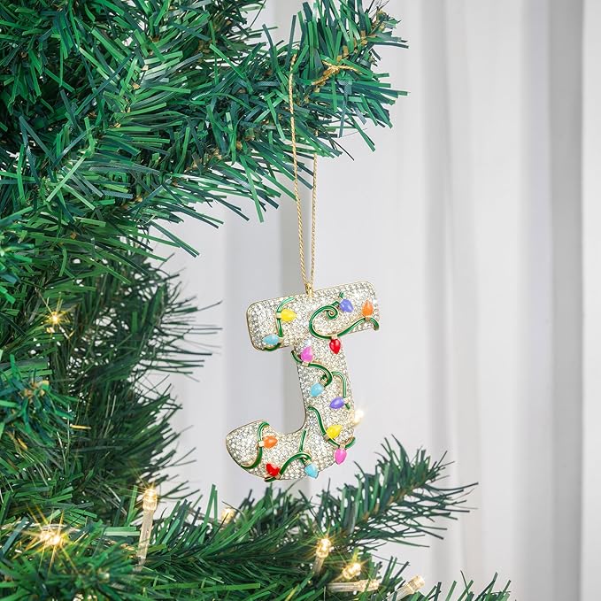2025 Christmas Initial Ornaments,Letter J Ornaments for Xmas Tree,Hanging Christmas Ornament Gift for Mother Friends Sister Wife Grandma Women Men