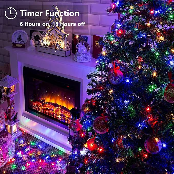 4 Pack 160FT 400 LED Battery Operated Christmas Lights Indoor/Outdoor with Timer & 8 Modes Green Wire Christmas Tree Lights Waterproof Fairy String Lights for Garden Christmas Decoration(Multicolor)