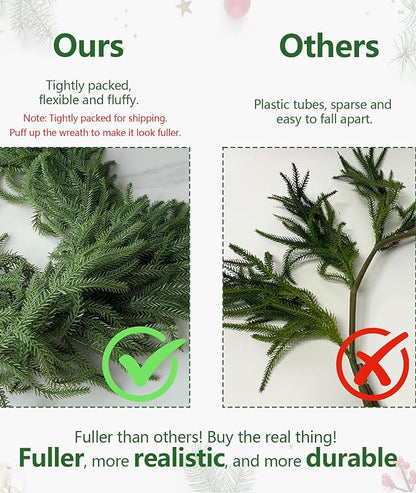 Christmas Garlands Norfolk Pine Garland Real Touch Artificial Faux Greenery Garland for Holiday Table Mantle Wall Indoor Outdoor Decor (9FT)