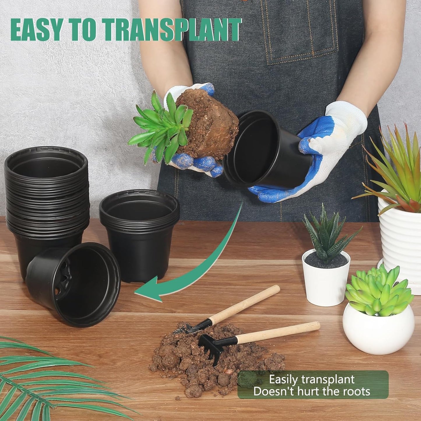 60 Pack 6 Inch Nursery Pots for Plants, Plastic Seeds Starter Pots with Drainage Holes, Small Plastic Plant Nursery Pots for Succulents Seedling Cutting Transplanting (60, 6 Inch)