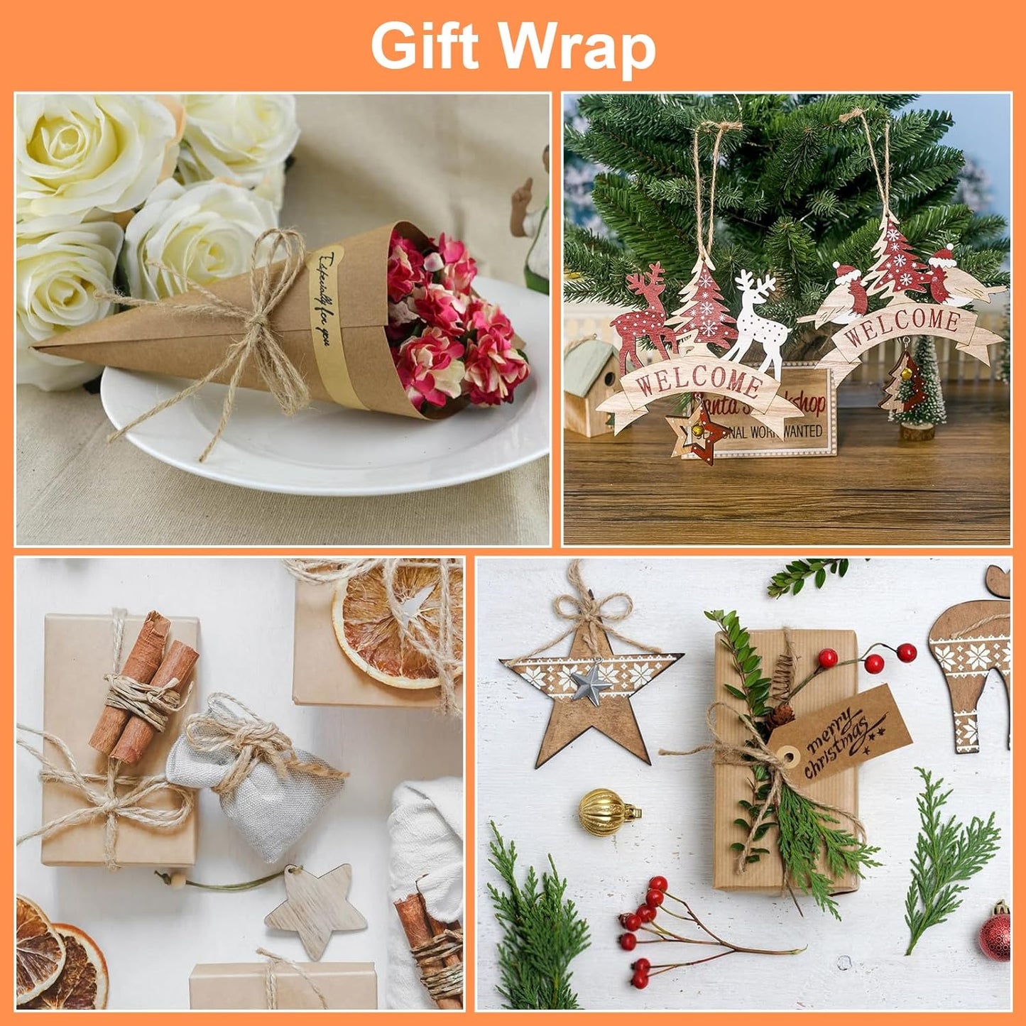 Twine String, 3mm 820FT Jute Rope for Handmade Arts Crafts Gift Wrapping, Burlap String for Gardening Climbing Plant, Hemp Cord for Halloween Christmas Wedding Decoration