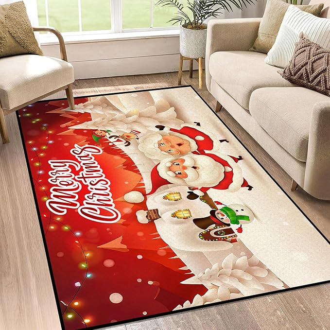 Christmas Area Rugs,Xmas Tree Snowflake Non-Slip Washable Rug Indoor Rugs Floor Mats Carpet for Living Room Bedroom Dining Room Home Decor,63" X 31"