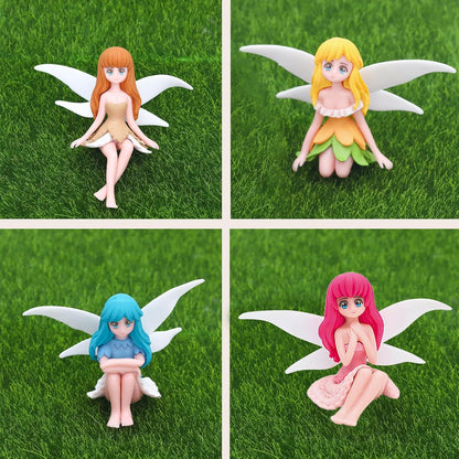 ONEST 4 Pieces Miniature Fairy Garden Accessories Small Fairy Figurines Hand Painted Fairies Figures Girl Fly Wing Figurines for Car Decor Fairies Garden Flower Pot Birthday Cake Topper