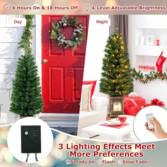 GOFLAME 4FT Pre-Lit Potted Christmas Tree, Artificial Entrance Xmas Tree with 100 LED Lights, 60 Branch Tips, Timer, Holiday Decoration Tree with 3 Lighting Modes, 4 Adjustable Brightness