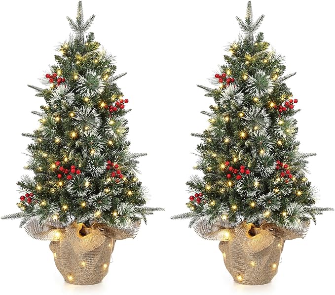 GarveeHome 3 ft Artificial Christmas Tree with 78 Warm White Lights, Pre-Lit Artificial Mini Xmas Tree with 8 Mode & Cloth Bag Base, Table Top Christmas Tree for Home, Office, Party Decoration，2 Pack
