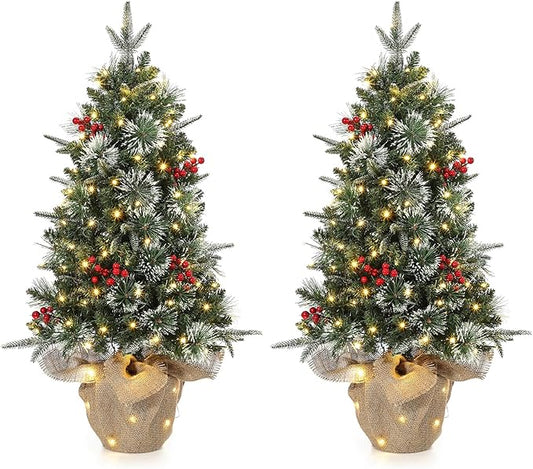 GarveeHome 3 ft Artificial Christmas Tree with 78 Warm White Lights, Pre-Lit Artificial Mini Xmas Tree with 8 Mode & Cloth Bag Base, Table Top Christmas Tree for Home, Office, Party Decoration，2 Pack
