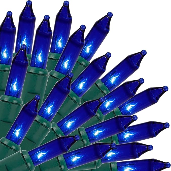 Blue Christmas Lights Indoor Outdoor, 33FT 150 Count Incandescent Mini Halloween String Lights, 120V UL Certified Green Wire Lights for Xmas Tree, Patio, Holiday, Party, Home, Garden Decorations