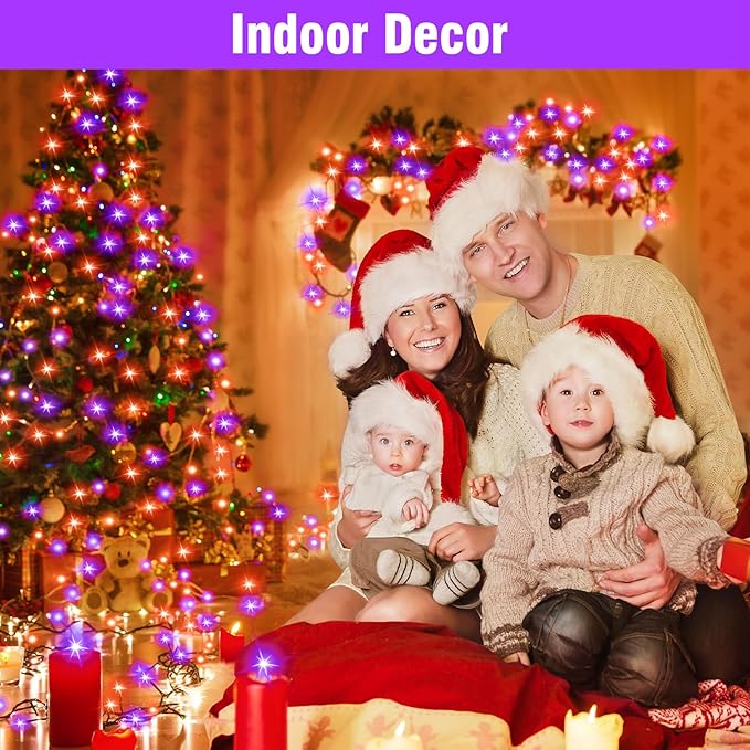 Nisocy 200 LED String Lights Outdoor Waterproof – Purple Orange Fairy Lights with Plug, Connectable Christmas Tree Lights for Patio, Garden, Bedroom, Wedding, Party, Decor (66FT)