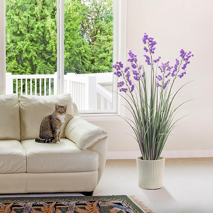 Green Onions Home Decor Fake Plants Lily of The Valley Snake Plant Home DéCor Accents Artificial Grass Room Decor Artificial Plants Indoor Artificial Grass 47“ 1 Pack（Purple）