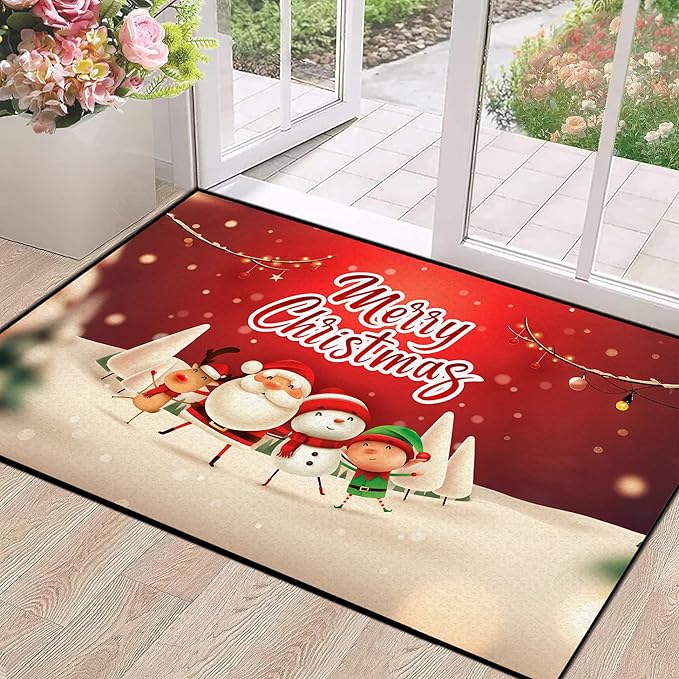 2' X 3' Merry Christmas Rug,Christmas Trees Decorative Indoor Bedroom Xmas Winter Welcome Door Mat Anti-Slip Rubber Area Rug for Seasonal Holiday Decoration,23.6" X 35.4"