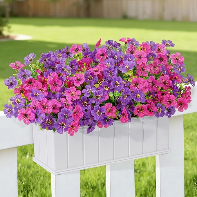 Lifewit Artificial Flowers for Outdoor Indoor, 12 Bundles Plastic Fake Flowers Daisy with Eucalyptus Leaves for Home Garden Decor, Porch, Window Box(Mix for Fuchsia Purple)