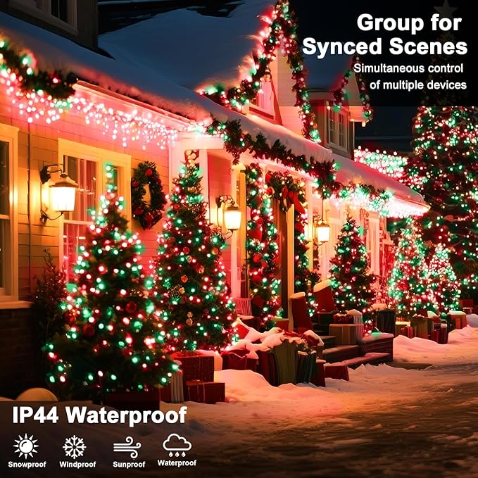 114 FT 350 LED String Lights Outdoor Indoor, Christams String Lights Waterproof 8 Modes & Timer, Fairy Lights Plug in for Bedroom, Weeding, Patio, Party, Holiday,Christmas Decor（Red+Green）