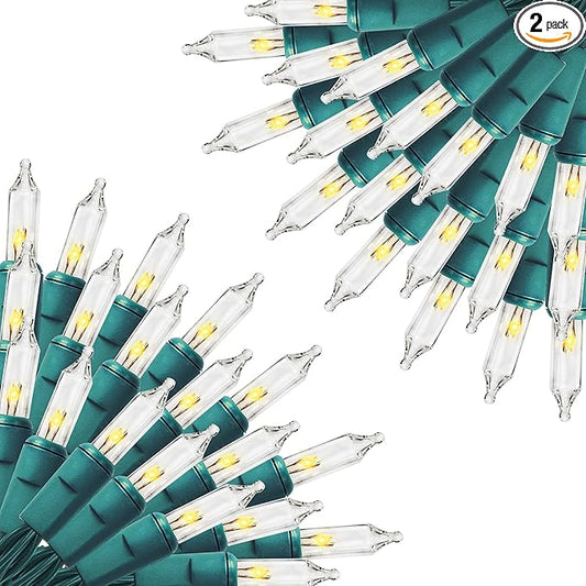 FUNPENY Christmas Lights, 2 Pack Total 300Count 60FT String Lights Green Wire for Indoor/Outdoor Christmas Tree Xmas Party Holiday Home Decorations, Warm White