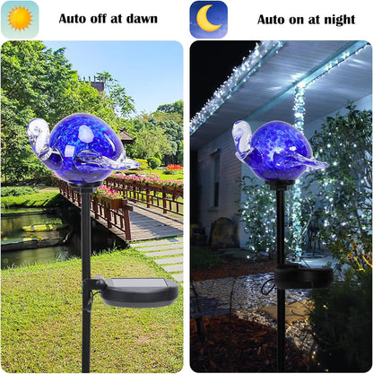 Afirst Decorative Solar Lights Outdoor Solar Turtle Stake Lights Hand Blown Glass Decorative Garden Pathway Light Outdoor Waterproof Glass Stakes Blue