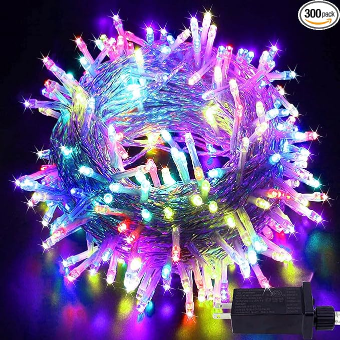 KAQ 115FT 300LED Multi-Colored String Lights Indoor/Outdoor Waterproof with 8 ModesTwinkle Plug in Warm White Lights for Outside Garden Bedroom Christmas Tree Decorations (Multicolor)