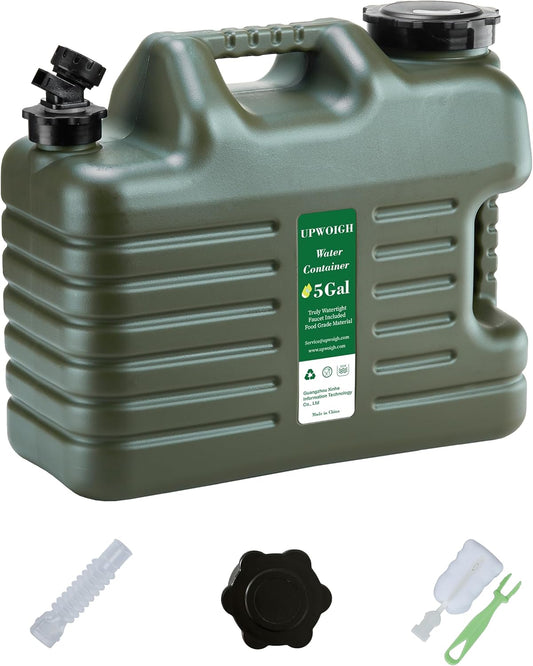 UPWOIGH 5 Gallon Water Jug, Thickened Water Storage Overlanding Gear Containers, Camping Essential Truly Leak-Proof Green Water Tank,BPA Free Portable Emergency Water Can for Outdoors Hiking RV