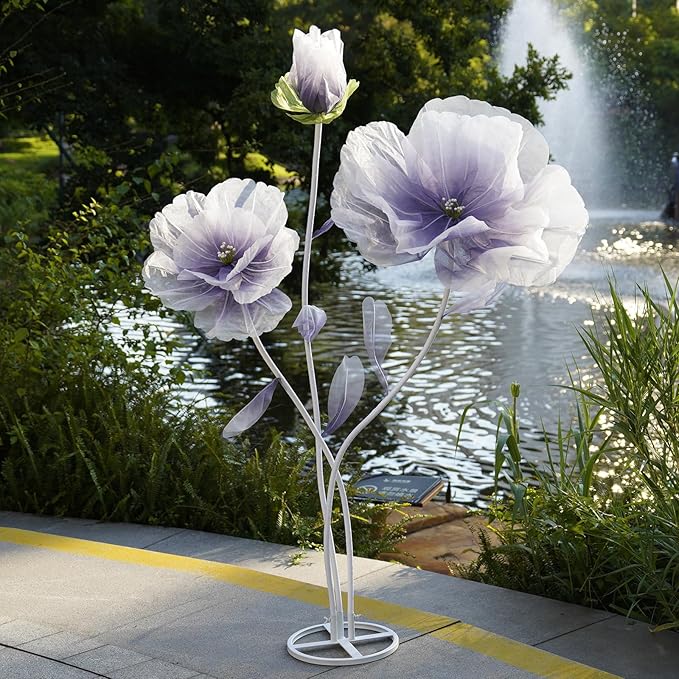 Giant Flowers for Decoration,Large Fake Flower with Standing Stems and Base,Big Artificial Flowers for Home Decor,Wedding Background Decor,Shop Window Display,Banquet,Garden Party (Purple)