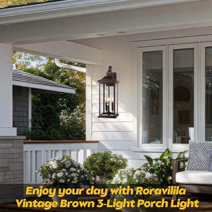 23” Extra Large 3-Light Oil Rubbed Bronze Outdoor Light Fixtures 2 Pack, IP65 Waterproof Vintage Outside Lights for House Brown Front Porch Light Lanterns Exterior Coach Lights, E12