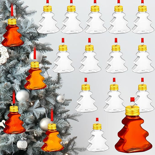 Patelai 18 Pcs Christmas Drink Balls Clear Shot Glass Ornaments Xmas Tree Fillable Ornaments Plastic Xmas Water Bottle Bulbs for Holiday Party Decorations(Christmas Tree,50 ml)