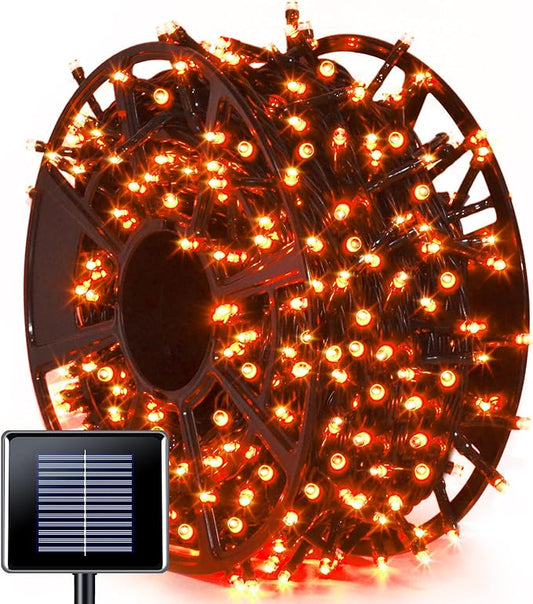 JMEXSUSS 600 LED Orange Solar Halloween Lights, 206.7 ft Solar String Lights Outdoor Waterproof, 8 Modes Orange String Light for Outside Tree Patio Bushes Halloween Decorations