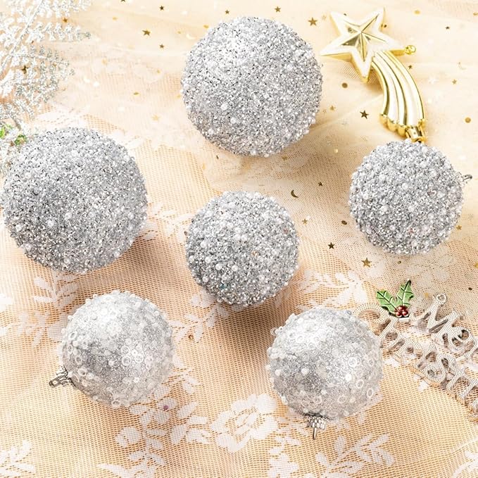 8CT Christmas Ball Ornaments, Silver Christmas Ball Decorations Shatterproof Plastic Hanging Pearl Balls for Holiday Party(90mm/3.54")