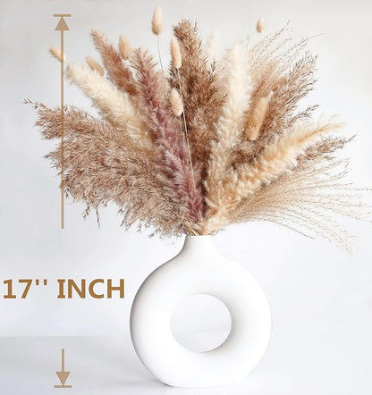 Natural Dried Pampas Grass Decor, 110 PCS Pampas Grass Contains White Bunny Tails Dried Flowers, Artificial Flowers for Bathroom Decor, Bathroom Wall Decor, Office Decor and Baby Shower Decorations
