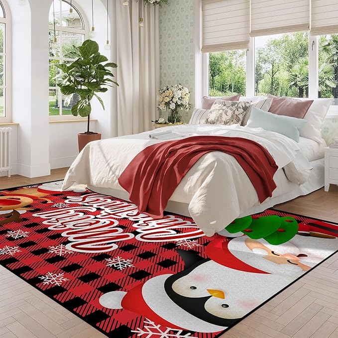 Christmas Area Rug 6' x 9' for Bedroom Living Room Rugs Xmas Decor Area Rug Non-Slip Indoor Throw Rug Washable Rug Floor Carpet for Kitchen Bedroom