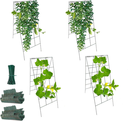 Garden Cucumber Trellis A-Frame Folding Plant Trellis 46 Inch by 18 Inch for Climbing Vegetables Flowers Green 4 Pack with Clips and Cable Ties