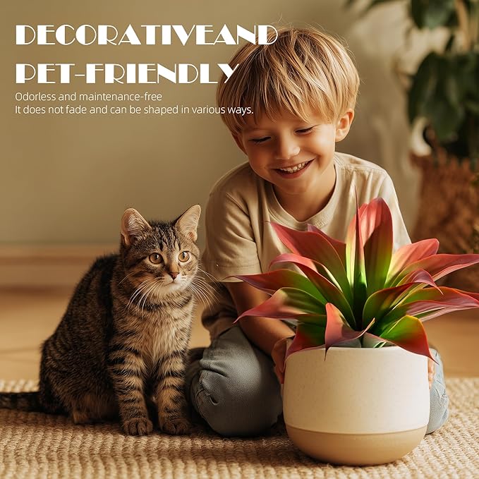 Artificial Agave Faux Agave 14.2In Fake Greenery Outdoor Artificial Plant Fake Plant for Indoor Home Decoration Plastic Plant Outdoor Decoration Front Porch Decor Simulation Plants 2Pack（Red）