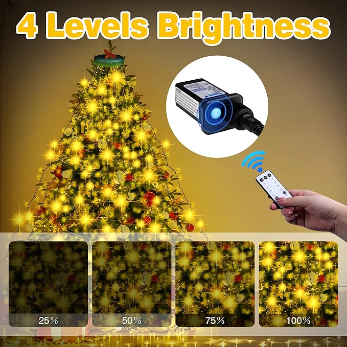 Christmas Tree Lights Indoor, 400 LED 16 Lines of 6.6FT with 8 Flashing Modes, Remote Control & Timer, Memory Function, Warm White Christmas String Lights, Twinkle Tree & Outdoor Waterproof