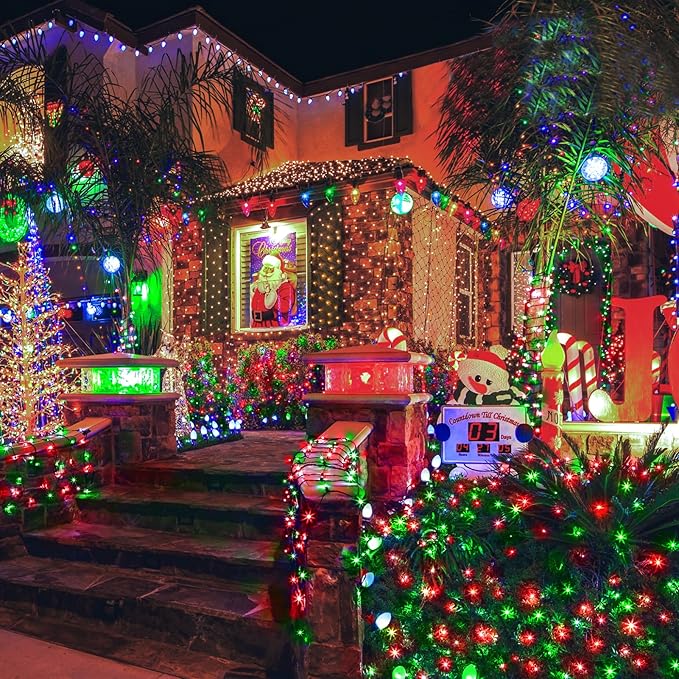 SAUIRS 403FT 1000 LED Christmas Lights Outdoor String Lights with 8 Modes Timer Waterproof Fairy Light Plug in for Outside Indoor Party Xmas Palm Tree Yard Wedding Decorations(Red and Green)