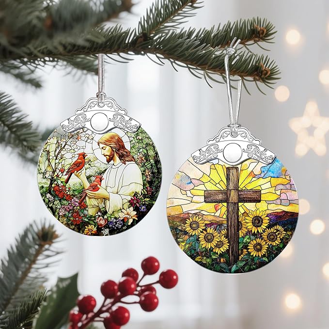 Sunflower and Cross Ornament, Christian Christmas Ornament, Religious Christmas Decor, Christian Home Decor, Gifts for Christians, Religious Gifts, Baptism Gift, Easter & Xmas Gift