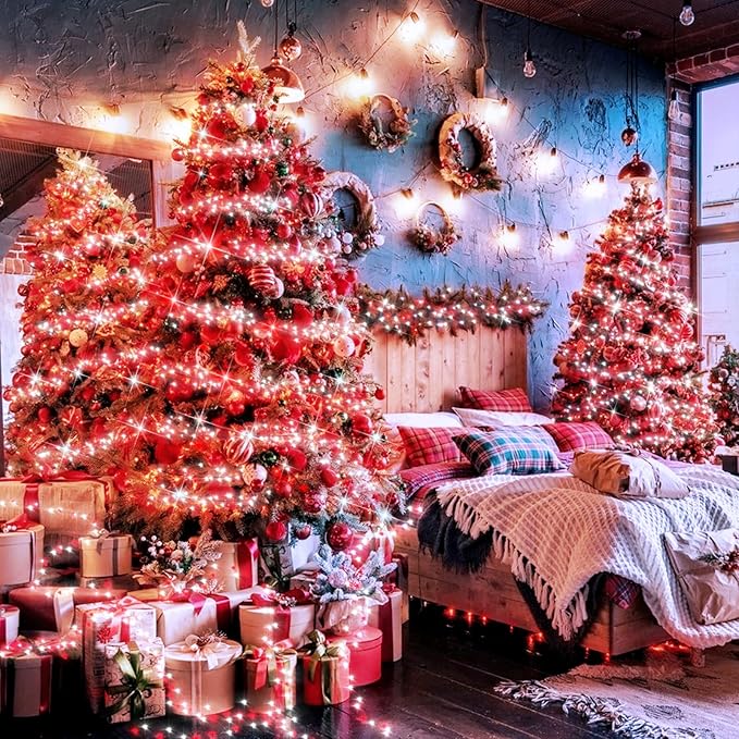 XURISEN 551FT 1400 LED Christmas Lights Outdoor Green Wire String Lights 8 Modes with Timer Memory Waterproof Fairy Light Plug in for Xmas Tree Wedding Yard Party Holiday Decorations(Red+White)