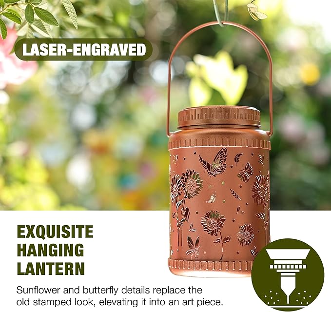 Cooo 2 Pack Solar Lanterns Outdoor Waterproof Sunflower Butterfly Solar Pathway Lights Landscape Path Christmas Gifts for Women Mom Grandma for Outdoor Table Lamps Garden Yard Backyard Decor-Rose Gold