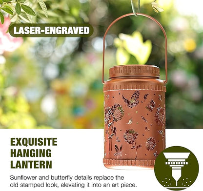 Cooo 2 Pack Solar Lanterns Outdoor Waterproof Sunflower Butterfly Solar Pathway Lights Landscape Path Christmas Gifts for Women Mom Grandma for Outdoor Table Lamps Garden Yard Backyard Decor-Rose Gold